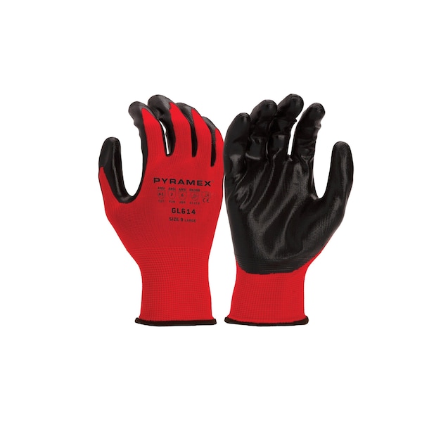 Pyramex Nitrile Coated Gloves, Nitrile, Smooth, Palm & Fingers, 6 Abrasion Level, Red/Black, XXL 1 PR GL614X2 - main
